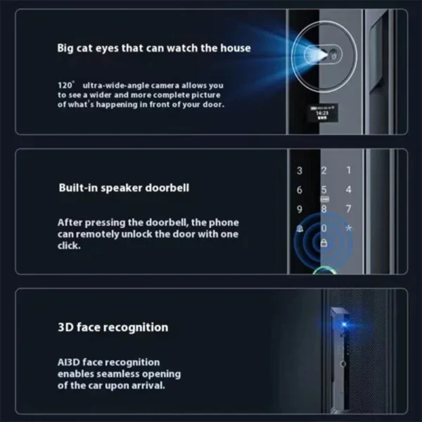 3D Face Recognition Automatic Fingerprint Lock Password Lock Peephole Viewer Smart Lock3D Face Recognition Automatic Fingerprint - Image 3