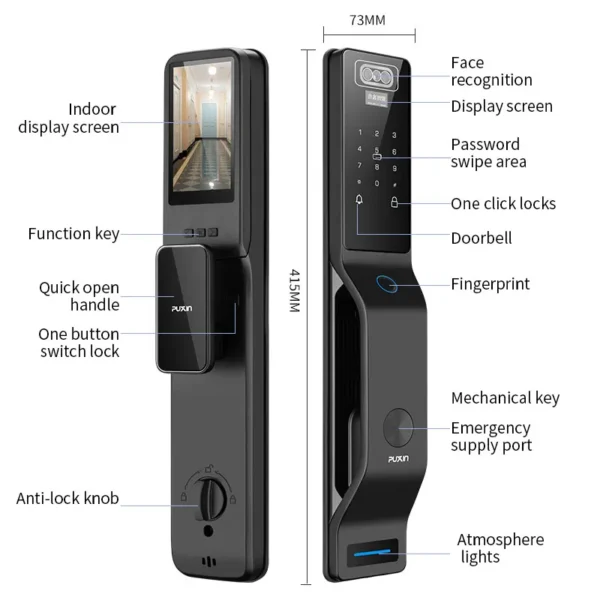 Puxin M-02 3D face recognition automatic fingerprint lock household electronic door lock password smart lock - Image 4