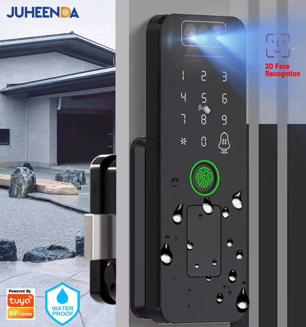 Tuya Wifi 3D Face Recognition Smart Lock Waterproof Fingerprint Digital Code Card Electronic Gate Lock With Rechargeable Battery