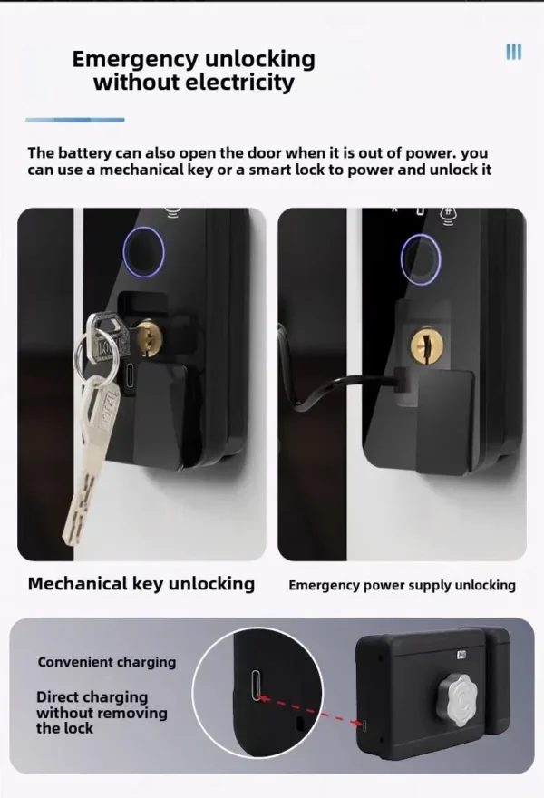 Tuya Wifi 3D Face Recognition Smart Lock Waterproof Fingerprint Digital Code Card Electronic Gate Lock With Rechargeable Battery - Image 5