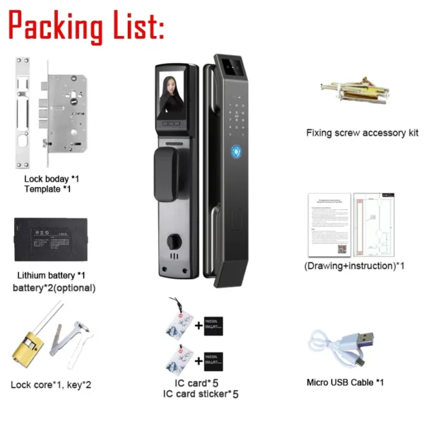 3D Face Recognition Unlock Digital Door Lock With Camera FIngerprint Password Unlock Keyless Electronic Door Lock - Image 6
