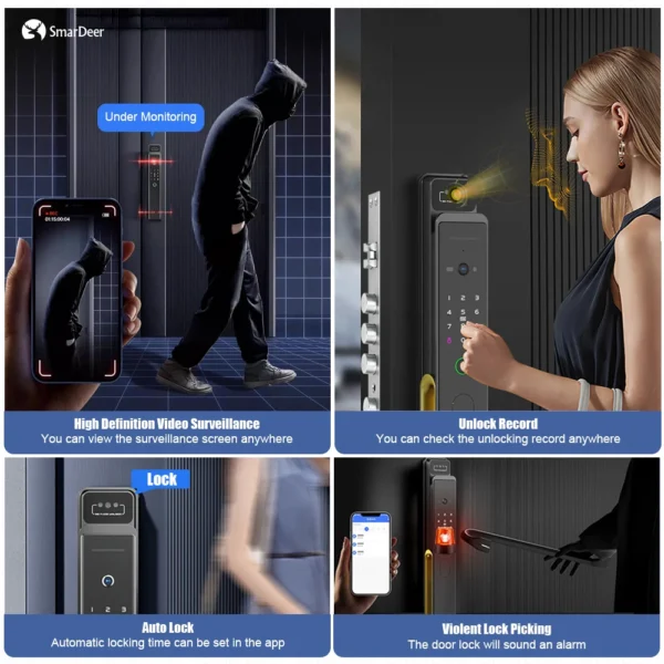 SmarDer Smart Lock with Video Surveillance Dialogue Facial recognition door lock Fingerprint lock suitable for security doors - Image 2