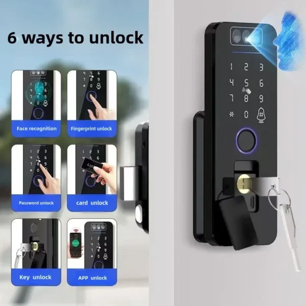Tuya Wifi 3D Face Recognition Smart Lock Waterproof Fingerprint Digital Code Card Electronic Gate Lock With Rechargeable Battery - Image 3