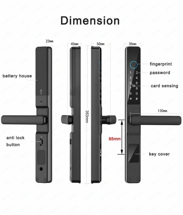 TTLock APP Waterproof Fingerprint Password Smart Lock For Outdoor Pull Push Sliding Aluminum Door 2885/ 3585/ 4585 /6085 Mortise - Image 5