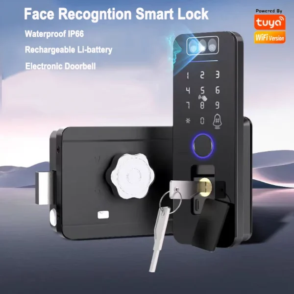 Tuya Wifi 3D Face Recognition Smart Lock Waterproof Fingerprint Digital Code Card Electronic Gate Lock With Rechargeable Battery - Image 6