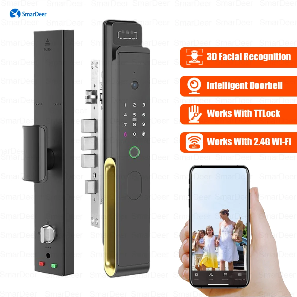 SmarDer Smart Lock with Video Surveillance Dialogue Facial recognition door lock Fingerprint lock suitable for security doors