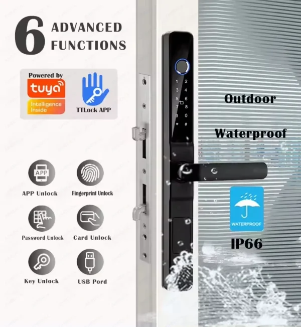 TTLock APP Waterproof Fingerprint Password Smart Lock For Outdoor Pull Push Sliding Aluminum Door 2885/ 3585/ 4585 /6085 Mortise - Image 4