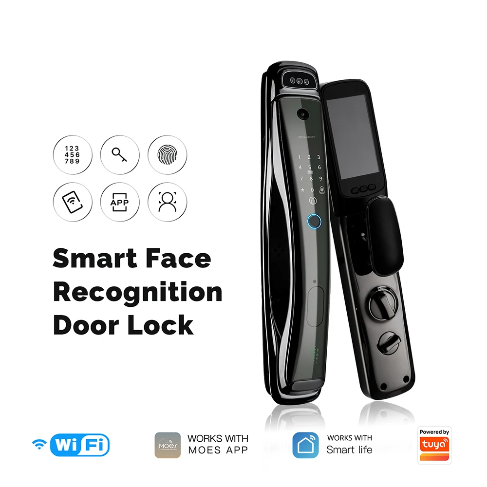 Smart Door Lock 3D Face Recognition Smart Home Door Lock WiFi NFC Digital Electronic Lock Wifi Camera Rfid Card Works With tuya